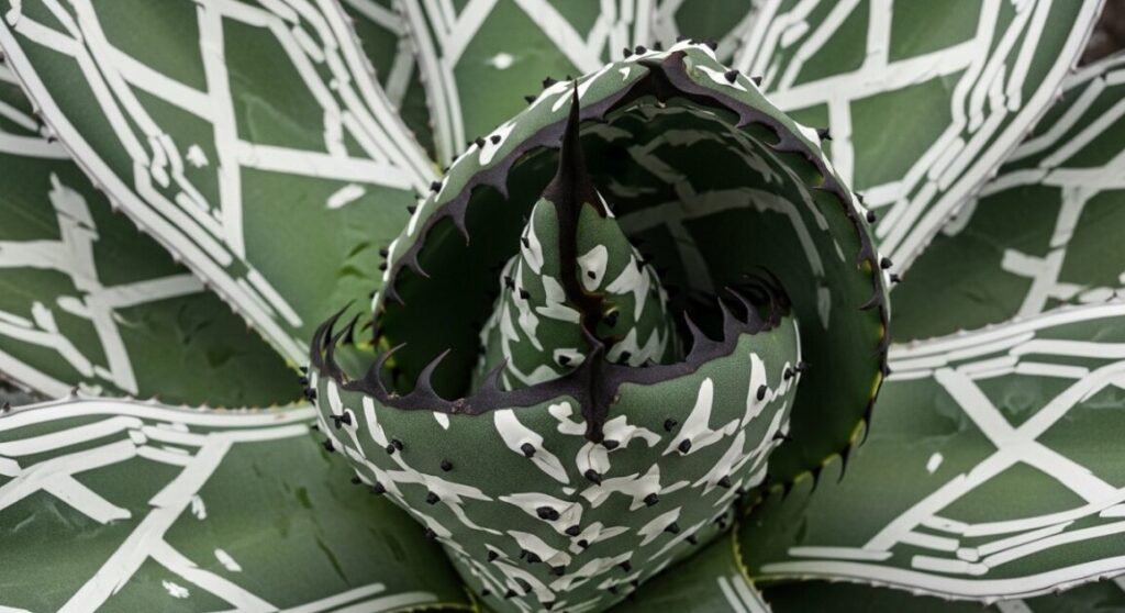 アガベ・ピンティラの葉のクローズアップ