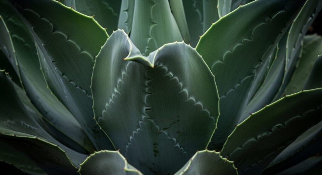 アガベ・カビゴンの葉の裏側（背側）の膨らみを強調したマクロ写真