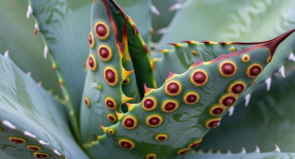 アガベ・チタノタの肉厚な葉のクローズアップ