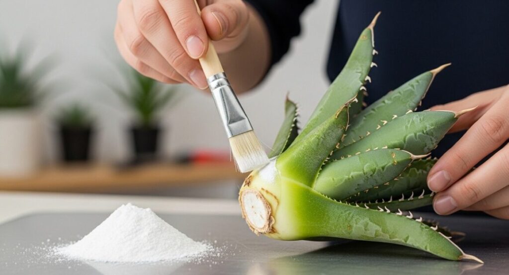 根の切り口を乾燥させて根腐れのリスクを防ぐ