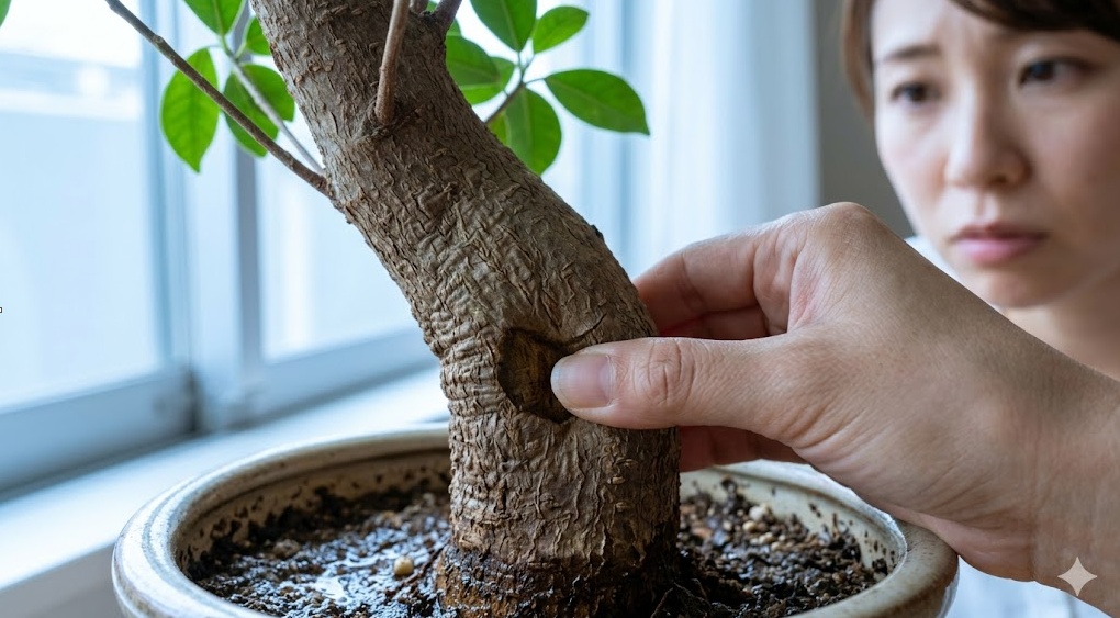 根腐れを起こしたガジュマルの鉢植え